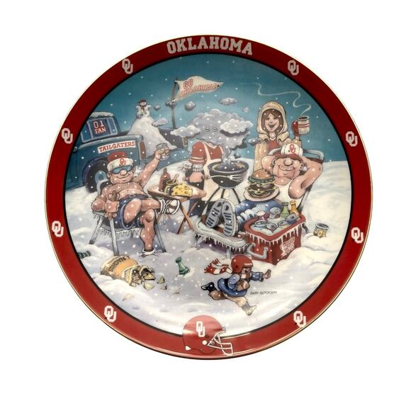 OU TAILGATING OKLAHOMA STYLE Porcelain COLLECTOR PLATE Gary Patterson 8" DANBURY - Picture 1 of 3